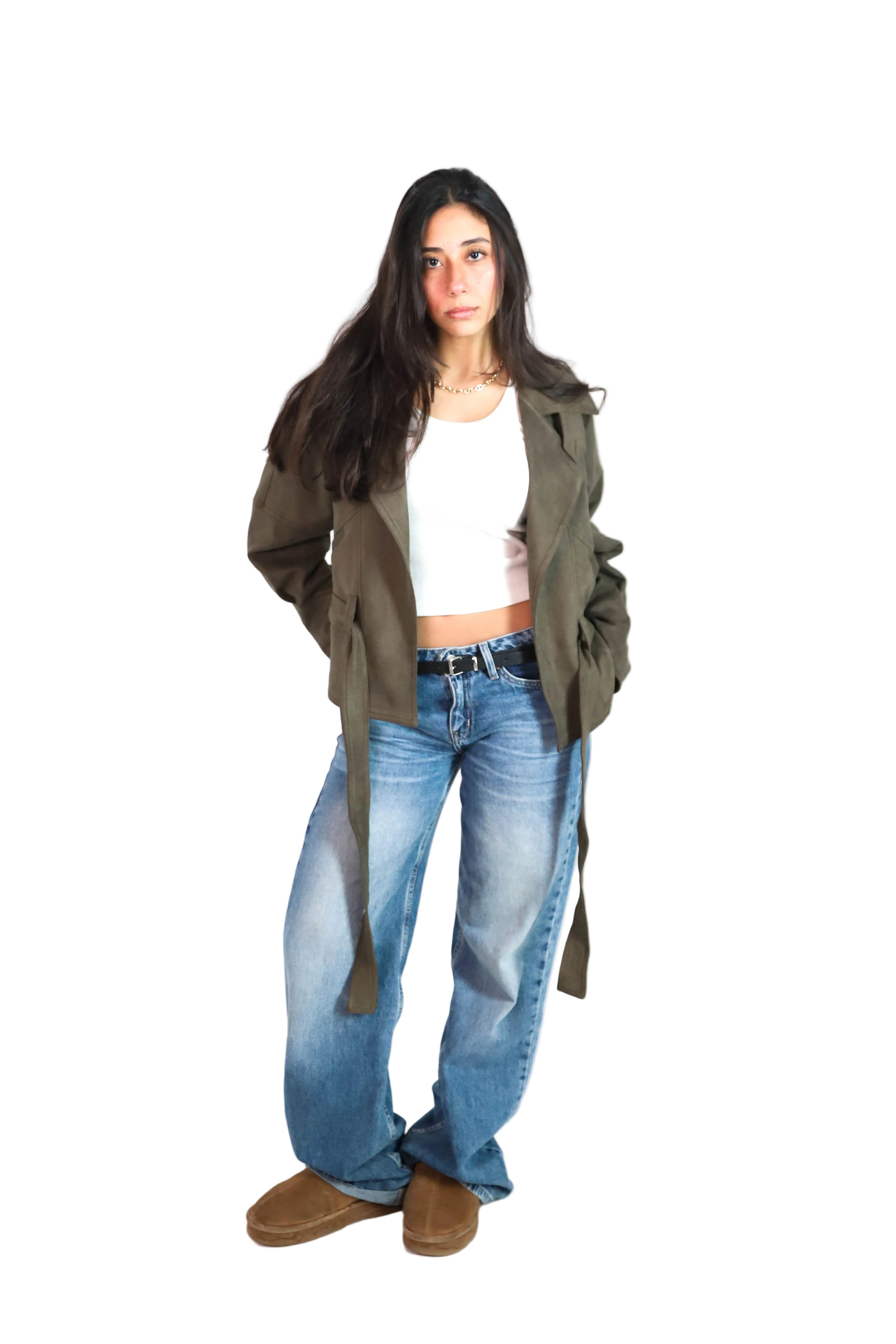 Suede Jacket in Olive