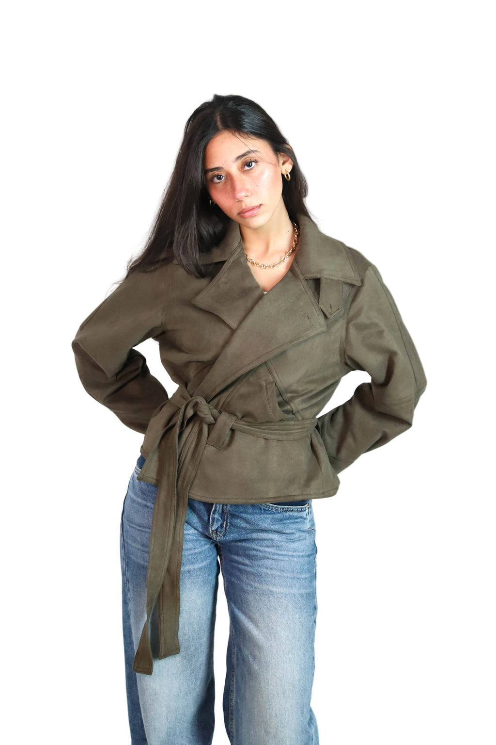 Suede Jacket in Olive