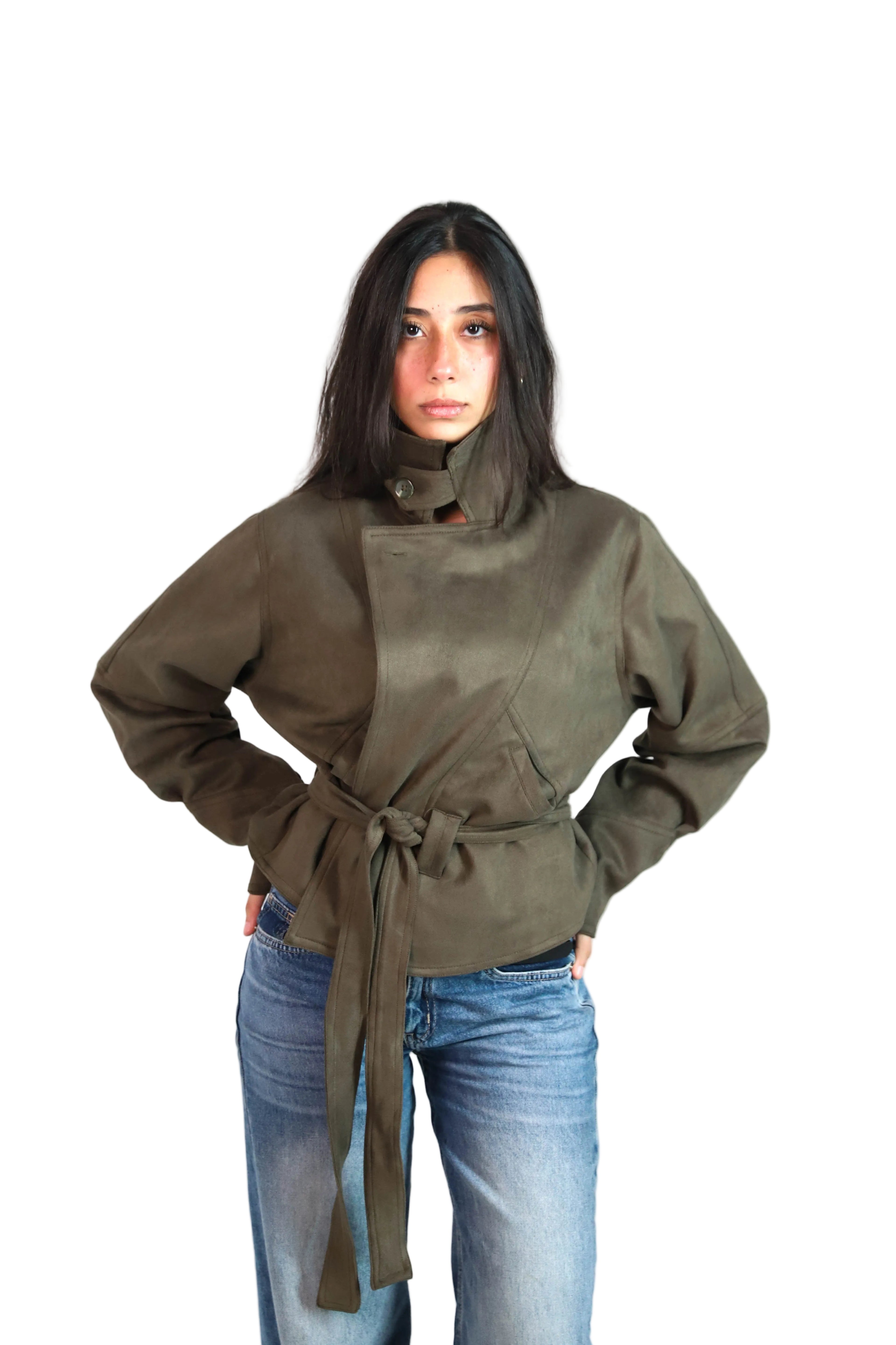 Suede Jacket in Olive